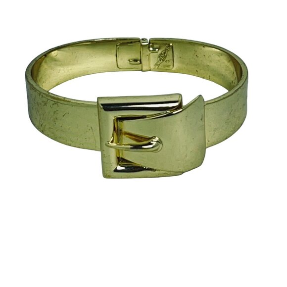 Vintage Whiting And Davis Gold Tone Belt With Buckle Hinged Bracelet (5489) - Picture 1 of 5